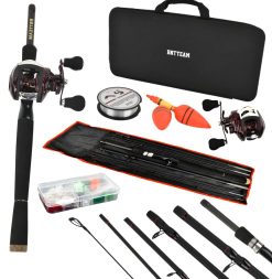 BNTTEAM Spinning Reel Rod Combos Dur Haute Fibre de Carbone Télescopique Portable Leurres Artificiels Ligne de Pêche avec Sac de Transport pour Voyage Eau Douce Salée
