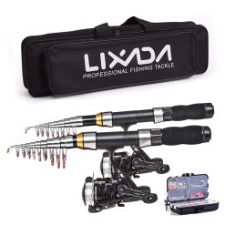 Lixada Set Canne à Pêche Télescopique avec 2,1/2,3 m Moulinets de Pêche Leurres & Ligne & Crochets & Flotteurs, Kit de Canne à Pêche