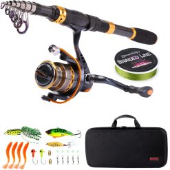 Sougayilang télescopique Canne à pêche Reel Combos Portable Pêche Pole avec Moulinet de pêche Sac de Transport pour Voyage à l'eau salée Pêche d'eau Douce