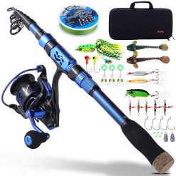 Canne à pêche et Moulinet Sougayilang Combos, Canne à pêche télescopique en Fibre de Carbone, 12 +1 BB Spinning Reel avec étui de Transport pour Eau salée et Eau Douce-2.1B