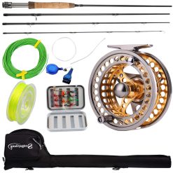 Sougayilang Ensemble de Canne à pêche à la Mouche avec Canne à pêche légère et Portable et Moulinet en Alliage d'aluminium usiné CNC, kit de démarrage Complet pour la pêche à la Mouche