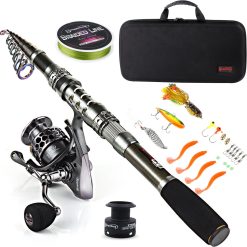 Sougayilang Moulinet de Canne à pêche télescopique avec Canne à pêche en Fibre de Carbone et Accessoires de pêche - pour Voyage, océan, pêche en Eau Douce ou Eau salée